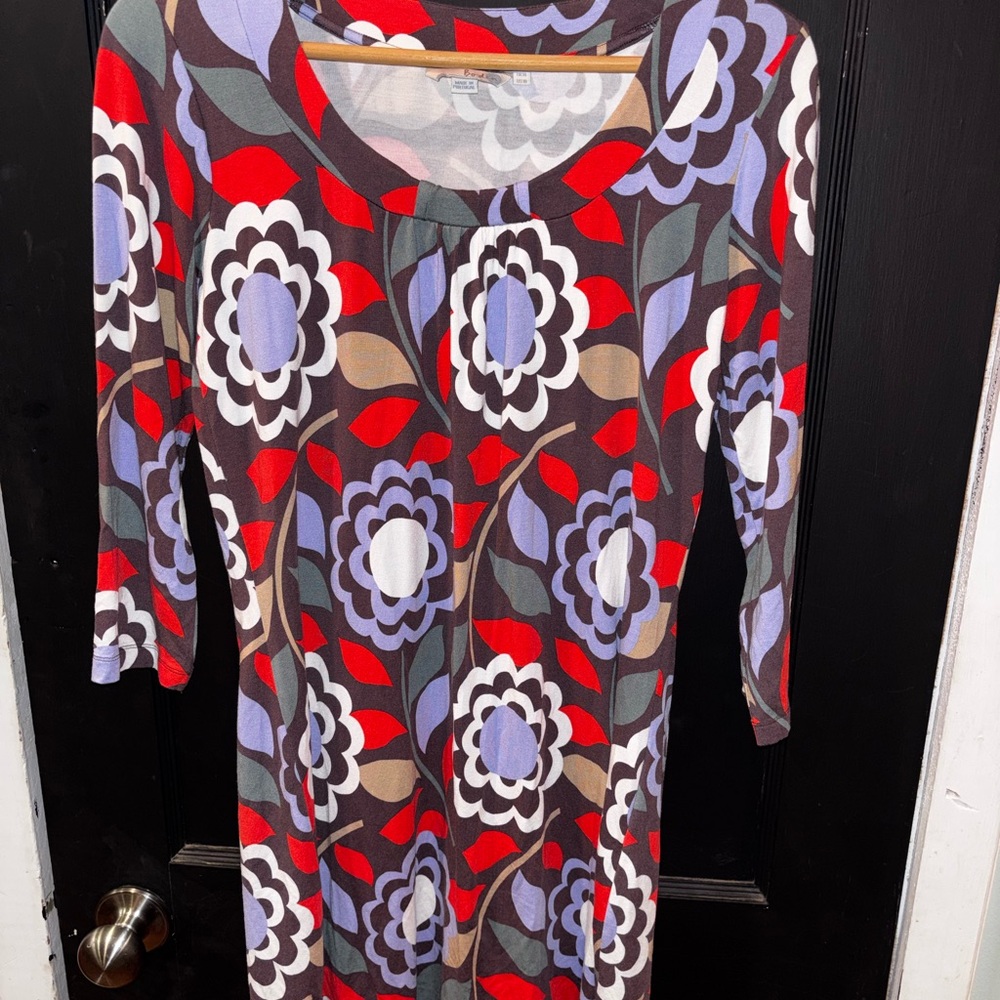 Boden Women's Floral Print Scoop Neck 3/4 Sleeve Dress Stretchy Size 10